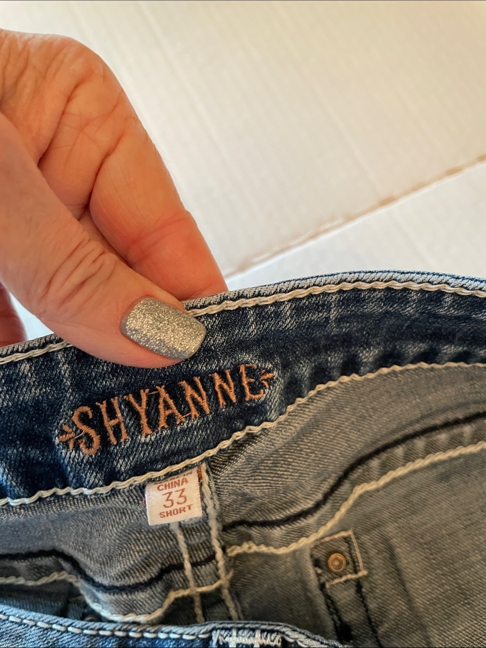 Shyanne Blue Denim Jeans with Lots of Bling and Contrast Stitching - Picture 4 of 11